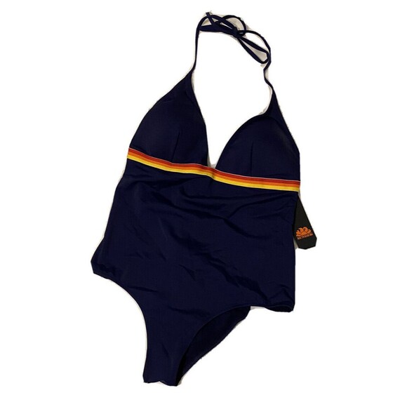Sundek Swimwear 1 Piece Swimsuit Backless Sun Protection Blue NWT Size XL Preppy - Picture 3 of 6